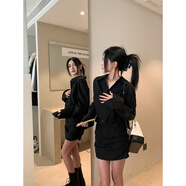 FSHE白色襯衫裙2025春季新款女裝感收腰包臀短裙寬松氣質(zhì)連衣裙女新款 黑色 XL