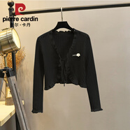 皮爾卡丹（pierre cardin）薄款針織冰絲開(kāi)衫女長(cháng)袖夏季外搭短款空調衫防曬小披肩上衣女罩衫 2024黑色-839長(cháng)袖花朵2025 L
