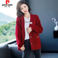 皮爾卡丹（pierre cardin）2021新款春秋款韓版外套大碼外搭女開(kāi)衫毛衣寬松慵懶風(fēng)口袋上衣 紅色不掉色高品質(zhì) 加肥加大 5XL