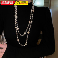 巴克樂(lè )樂(lè )韓國鑲鉆花朵珍珠長(cháng)款項鏈時(shí)尚氣質(zhì)感毛衣鏈新款小眾項飾 項鏈-灰白色