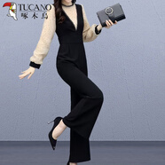 TUCANO;啄木鳥洋氣時(shí)尚闊腿連衣褲女2025春秋新款減齡百搭職業(yè)氣質(zhì)顯瘦連體褲潮 黑色波點(diǎn)連衣褲薄 輕薄 S 【建議80-95斤】