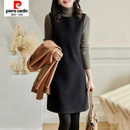 皮爾卡丹（pierre cardin）高端毛呢背心裙女秋冬高端氣質(zhì)設(shè)計(jì)感時(shí)尚紐扣馬甲a字連衣裙 黑色 M 85-100斤