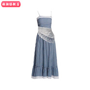 柏潮復古辣妹風(fēng)格子吊帶連衣裙夏季新款收腰顯瘦蕾絲邊a字裙白色束腰 格子連衣裙+白色束腰 兩件套 M 建議95-105斤