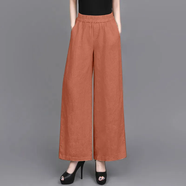 妙中意棉麻休閑褲女2025秋冬季新款闊腿寬松顯瘦遮肉薄款褲女高腰長(cháng)褲子 桔色 L 【106-120斤】