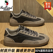 西域駱駝阿甘男鞋春季2025真皮復古皮鞋軟底開(kāi)車(chē)休閑板鞋運動(dòng)德訓百搭 黑灰【升級款】-駱駝官方品牌官 39