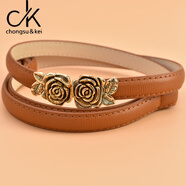 chongsukei小&ck韓版百搭女士牛皮細腰帶 配裙子OL玫瑰花裝配牛仔褲連衣裙 棕色