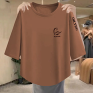 嘉好佳依純棉t恤女2025夏季新款寬松休閑洋氣韓版百搭七分袖圓領(lǐng)t恤衫上衣 褐色【天鵝】 XL 【115-130斤】