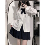 JRETjk制服長(cháng)短袖襯衫女學(xué)院風(fēng)琴褶純色上襯衣學(xué)生日系基礎款短裙套裝 奶白色長(cháng)袖襯衫+領(lǐng)結 S