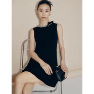 法曼萱（FAMANXUAN）法式蝴蝶結赫本釘鉆連衣裙女2025春款氛圍感高級感禮服裙子 靜謐雅黑 M 165/88A/M