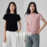 速品SUPIN女裝圓領套頭短袖純色優(yōu)雅絲絨小衫上衣女 N13黑色 S