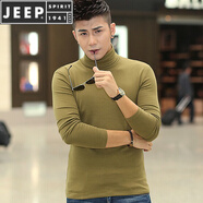 JEEP SPIRIT男士秋季莫代爾高領(lǐng)長袖T恤男裝打底衫緊身體恤韓版上衣服潮 軍綠色 4XL 200斤左右穿