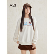 A21女裝圓領套頭衛(wèi)衣秋冬新款韓版寬松字母繡花百搭長袖上衣 米杏 S