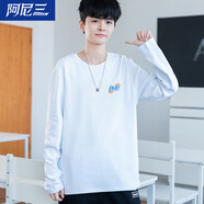 阿尼三長袖T恤男韓版春季圓領(lǐng)潮流衣服帥氣衛(wèi)衣初中高中學生薄款打底衫 白色 XL