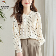 啄木鳥(niǎo)棉襯衫女春季2025年新款立領(lǐng)氣質(zhì)波點(diǎn)襯衣波點(diǎn)蕾絲拼接襯衣 米杏色 S 建議【80-95斤】
