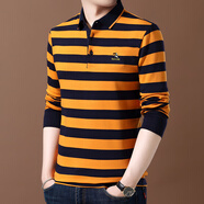 啄木鳥(niǎo)（TUCANO）高端珠地棉長(cháng)袖t恤男寬松休閑條紋體恤春秋中年翻領(lǐng)POLO衫秋衣 ZMN-1930黃色 L