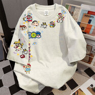 文頗100%純棉玫紅短袖t恤男女夏季爆款蠟筆小新設計感印花高級情侶上 220克-花灰 L 建議110-125斤