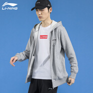 李寧（LI-NING）外套男女同款連帽衛(wèi)衣春秋季新款情侶款上衣休閑針織開衫運動外套 淺花灰(連帽-常規(guī)款） XL