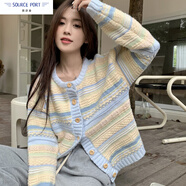壹源港溫柔風(fēng)條紋軟糯毛衣外套女裝春夏新款高級(jí)感寬松長(zhǎng)袖針織開衫上衣 1235_藍(lán)色 M