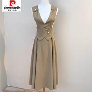 皮爾卡丹小眾定制背帶裙韓版襯衣兩件套新款名媛法式襯衫時(shí)尚網(wǎng)紅背帶長(cháng)裙 咖色背帶裙 S 85-100斤