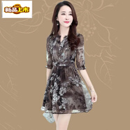 初徑2025新款40歲韓版夏裝小個(gè)子女裝雪紡媽媽收腰顯瘦流行遮肚連衣裙 圖片色 M (100斤以?xún)?