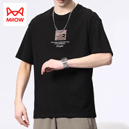 貓人（MiiOW）短袖T恤男2025夏季薄款潮流百搭休閑體恤純棉打底衫潮牌男裝 黑色 4XL