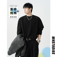 OEMG 長(zhǎng)袖t恤男春秋季圓領(lǐng)重磅純棉打底衫寬松上衣休閑內(nèi)搭情侶體恤衫 黑色 XL [建議120-135斤]