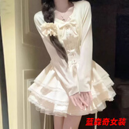 沐悠羽法式甜美獨特超好看開衫外套蓬蓬蛋糕連衣裙兩件套小個子春秋穿搭 針織開衫+連衣裙套裝 S