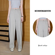 庫(kù)恩瑪維（KUHNMARVIN）【雙色】韓版休閑褲女2025年春夏新款高腰顯瘦直筒闊腿褲K37516 淺花灰 L