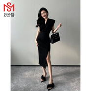 妙妙禧新款赫本風(fēng)氣質(zhì)V領(lǐng)無(wú)袖黑色連衣裙女2025年春季OL風(fēng)時(shí)尚顯瘦開(kāi)叉 黑色連衣裙 M