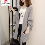 皮爾卡丹（pierre cardin）毛線(xiàn)開(kāi)衫外套女春秋新款寬松外穿慵懶風(fēng)中長(cháng)款針織衫外搭毛衣 灰色 8205開(kāi)衫 均碼