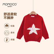 瑪米瑪卡MOMOCO冬季新款女童甜美繡花五角星套頭毛衣 紅色 105