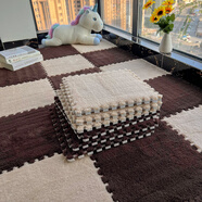 先邦毛絨拼接地毯臥室兒童床邊毯客廳大面積滿(mǎn)鋪冬季保暖毯家用方塊毯 駝色+深咖色 60*60CM加厚1.0cm【16片裝】