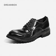 dreambox鈞博夏季高檔意大利馬臀皮男士商務(wù)皮鞋手工真皮大底厚底結(jié)婚鞋 黑色 38