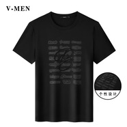 V-MENVMEN威曼男裝圓領(lǐng)新款休閑短袖T恤潮流個性印花黑色修身上衣 黑色 M