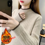 覓靚裳青少女孩毛衣15-18歲中學(xué)生初中生高中生加絨加厚打底衫女士秋冬 卡其色加 絨加 厚 L (3)