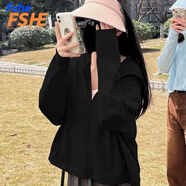 FSHE冰絲防曬衣女連帽外套披肩外搭夏季新款寬松防曬服女開(kāi)衫上衣輕薄 黑色 2XL