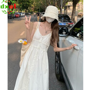 DXOT蕾絲花邊吊帶裙內搭打底裙子春季2025新款別致收腰修身連衣裙女裝 白色 M 建議95-105斤