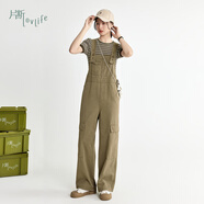 片斷休閑褲女2025春季新款氣質(zhì)優(yōu)雅小個(gè)子直筒俏皮減齡百搭背帶褲 咖綠 M