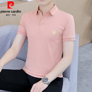 皮爾卡丹（pierre cardin）2025新款夏季翻領(lǐng)男士短袖t恤潮流青年冰絲棉帶領(lǐng)體恤半袖polo.衫 1001粉紅色 4XL 【166-185斤】