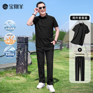 寶財(cái)羊爸爸套裝夏季短袖t恤男冰絲polo衫運(yùn)動(dòng)中老年人上衣服父親節(jié)禮物