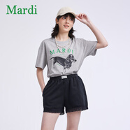 MARDI官方正品經(jīng)典臘腸狗字母印花短袖修身顯瘦圓領(lǐng)純棉t恤上衣女 灰色 S