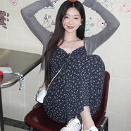 妙奕嘉純欲碎花吊帶連衣裙女套裝裙子夏季2025新款女裝女士小個(gè)子長(cháng)裙 藏藍碎花吊帶裙兩件套 L 【建議80-100斤】