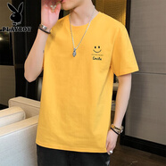 花花公子（PLAYBOY）純棉短袖t恤男士夏季冰絲薄款透氣潮流牌情侶大碼寬松半袖T上衣服 66黃色 L