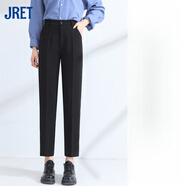 Jret西裝褲女春夏春高腰直筒黑色職業(yè)工作褲小個(gè)子九分休閑煙管褲 黑色 常規(guī) L 適合111-120斤