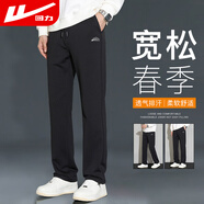 回力（Warrior）休閑褲男春秋季直筒闊腿褲子男運動(dòng)衛褲男百搭長(cháng)褲男褲 黑色XL