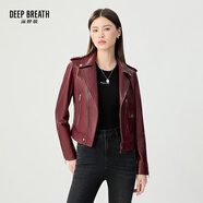 深呼吸DEEP BREATH女裝綿羊皮翻領(lǐng)拉鏈機車皮衣夾克外套女A400158 安可拉紅 L (4碼)