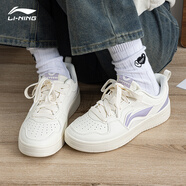 李寧板鞋女鞋2025春冬季新款粉色百搭透氣小白鞋運動(dòng)鞋休閑鞋子女款 米白色/海鹽紫 【初云】 37.5