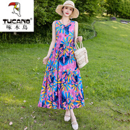 啄木鳥(niǎo)（TUCANO）棉綢波西米亞風(fēng)連衣裙2025夏季新款無(wú)袖度假人造棉減齡百搭長(cháng)裙子 9號色 2XL 建議115-130斤
