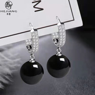 禾匠復(fù)古耳墜港風(fēng)瑪瑙耳環(huán)高級(jí)感925銀耳飾生日禮物送女友老婆 銀色黑瑪瑙