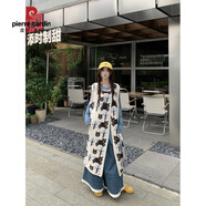 皮爾卡丹（pierre cardin）大尺碼卡通減齡針織連衣裙女裝春季2025新款馬甲背心裙胖MM顯瘦裙 貓咪開(kāi)衫背心裙 L (建議100~120斤)